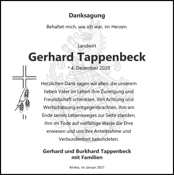 Traueranzeige von Gerhard Tappenbeck von Aller Zeitung
