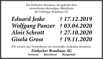 Traueranzeige von Gisela Gross von Göttinger Tageblatt