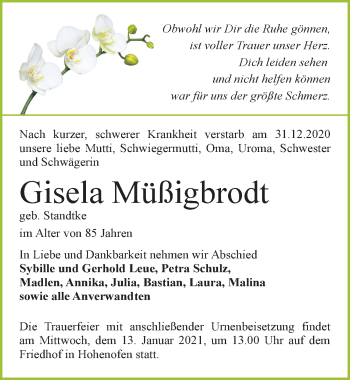 Traueranzeige von Gisela Müßigbrodt