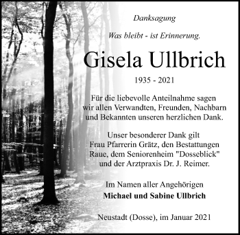 Traueranzeige von Gisela Ullbrich