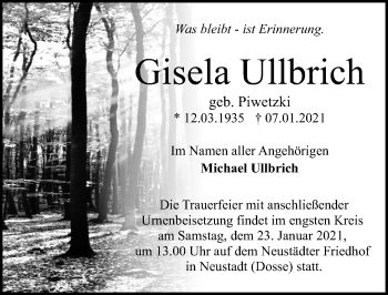 Traueranzeige von Gisela Ullbrich