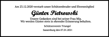 Traueranzeige von Günter Pietrowski von Aller Zeitung