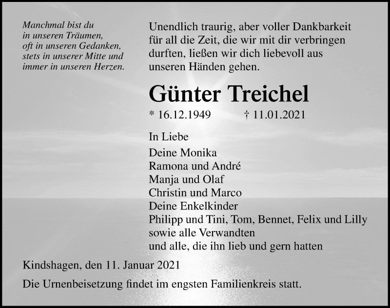  Traueranzeige für Günter Treichel vom 16.01.2021 aus Ostsee-Zeitung GmbH