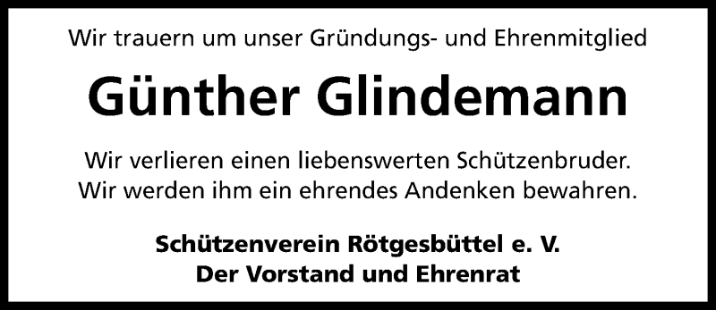 Traueranzeige für Günther Glindemann vom 26.01.2021 aus Aller Zeitung