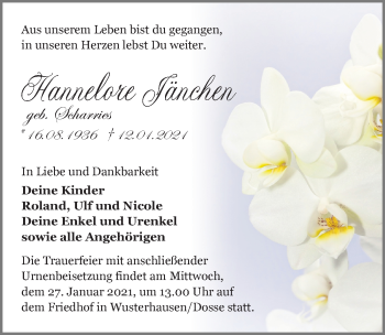 Traueranzeige von Hannelore Jänchen