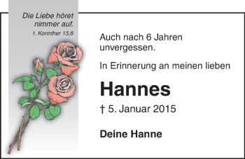 Traueranzeige von Hannes  von Lübecker Nachrichten