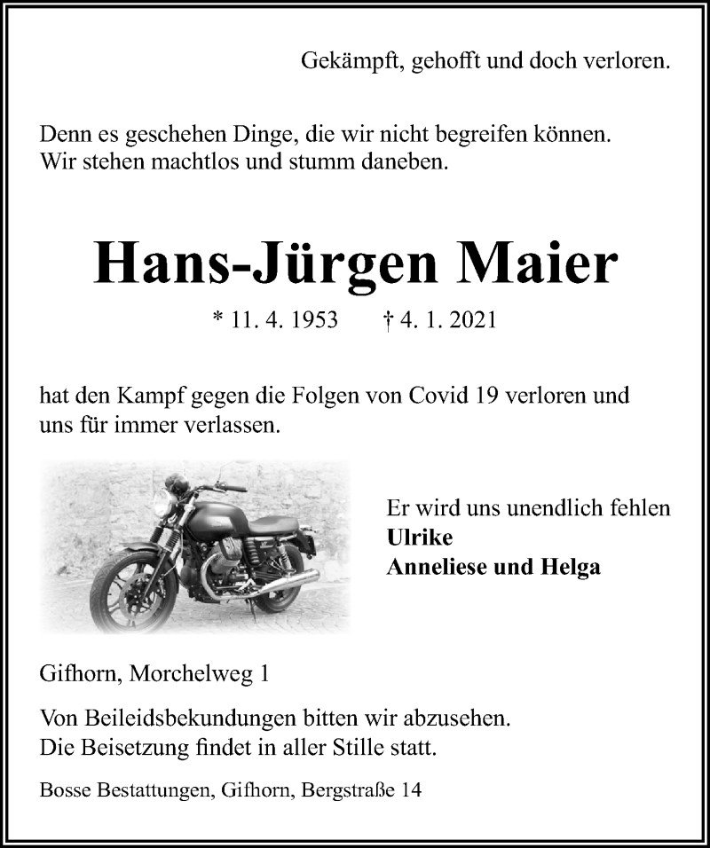  Traueranzeige für Hans-Jürgen Maier vom 08.01.2021 aus Aller Zeitung