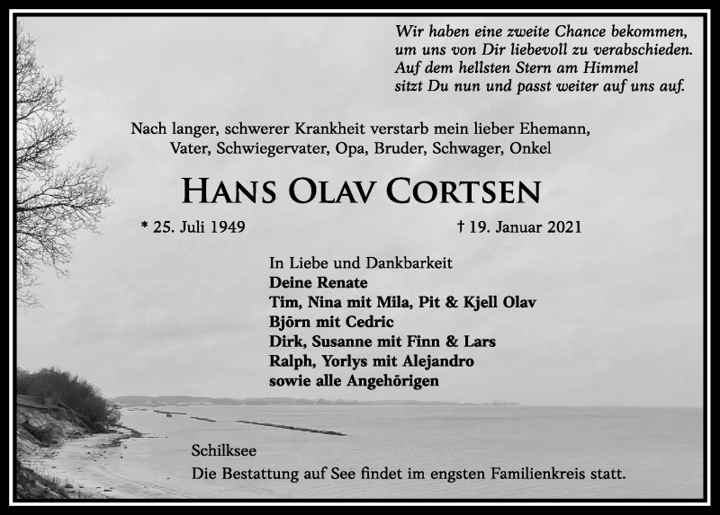  Traueranzeige für Hans Olav Cortsen vom 30.01.2021 aus Kieler Nachrichten