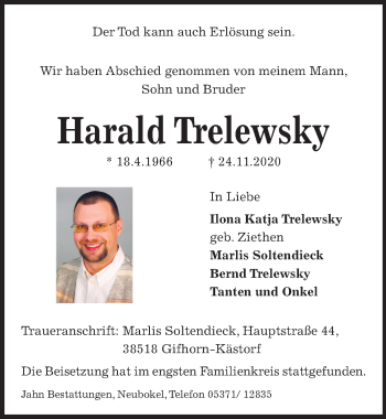 Traueranzeige von Harald Trelewsky von Aller Zeitung