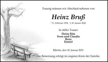 Traueranzeige von Heinz Bruß von Ostsee-Zeitung GmbH