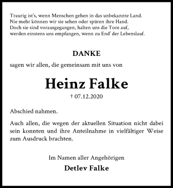Traueranzeige von Heinz Falke von Aller Zeitung
