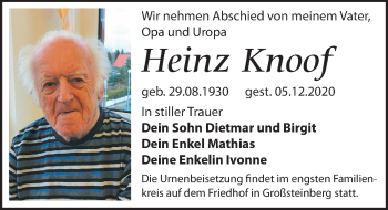 Traueranzeige von Heinz Knoof von Leipziger Volkszeitung