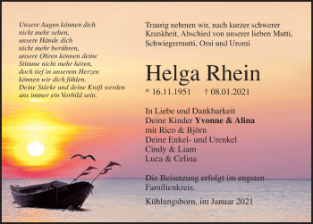 Traueranzeige von Helga Rhein von Ostsee-Zeitung GmbH