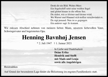 Traueranzeige von Henning Bavnhøj Jensen von Kieler Nachrichten