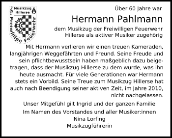 Traueranzeige von Hermann Pahlmann von Aller Zeitung