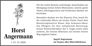 Traueranzeige von Horst Angermann von Aller Zeitung