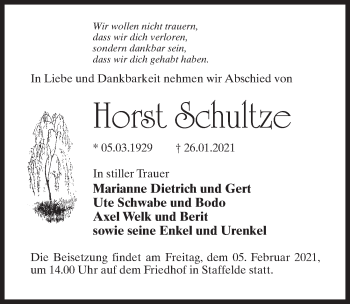 Traueranzeige von Horst Schultze von Märkischen Allgemeine Zeitung