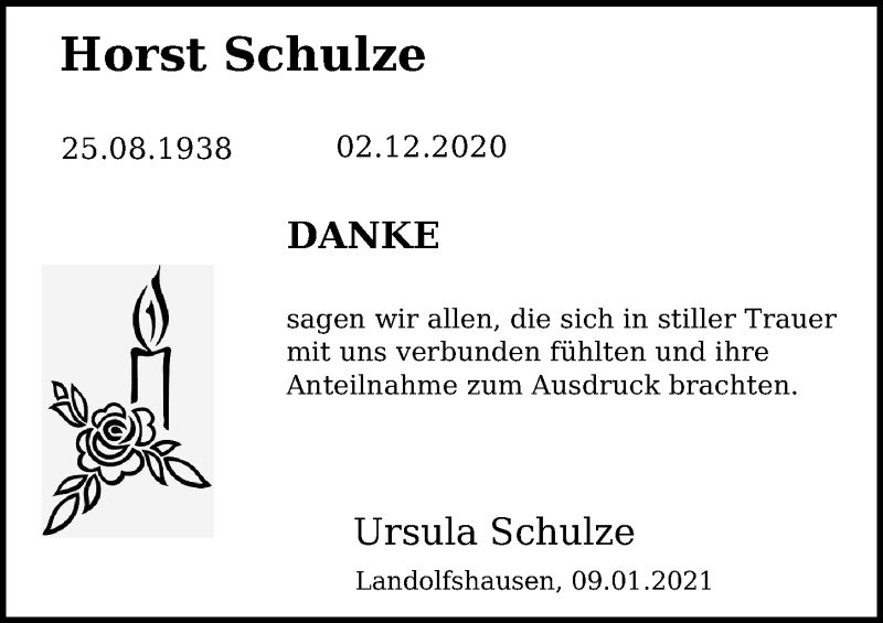  Traueranzeige für Horst Schulze vom 09.01.2021 aus Göttinger Tageblatt