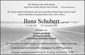 Traueranzeige von Ilona Schubert von Aller Zeitung