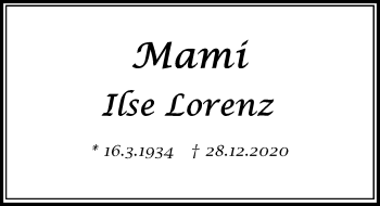 Traueranzeige von Ilse Lorenz von Aller Zeitung