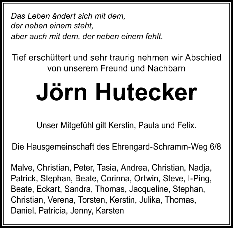  Traueranzeige für Jörn Hutecker vom 09.01.2021 aus Göttinger Tageblatt