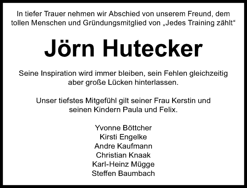  Traueranzeige für Jörn Hutecker vom 09.01.2021 aus Göttinger Tageblatt