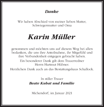 Traueranzeige von Karin Müller von Märkischen Allgemeine Zeitung