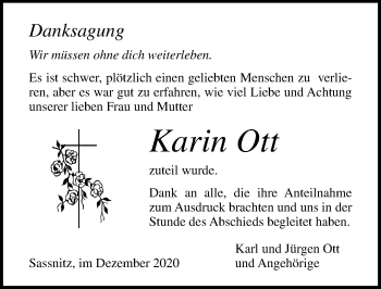 Traueranzeige von Karin Ott von Ostsee-Zeitung GmbH