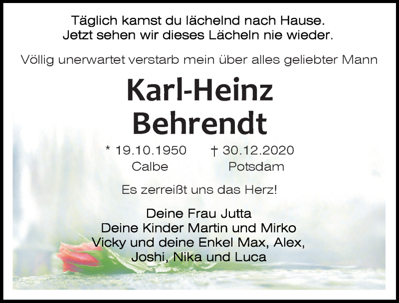  Traueranzeige für Karl-Heinz Behrendt vom 09.01.2021 aus Märkischen Allgemeine Zeitung