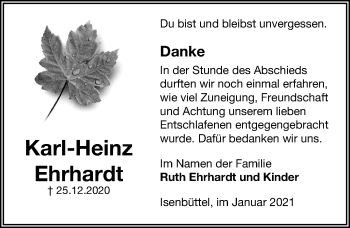 Traueranzeige von Karl-Heinz Ehrhardt von Aller Zeitung