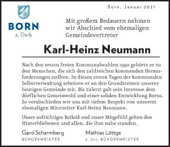 Traueranzeige von Karl-Heinz Neumann von Ostsee-Zeitung GmbH