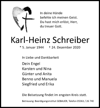 Traueranzeige von Karl-Heinz Schreiber von Aller Zeitung
