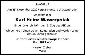 Traueranzeige von Karl Heinz Wawrzyniak von Aller Zeitung
