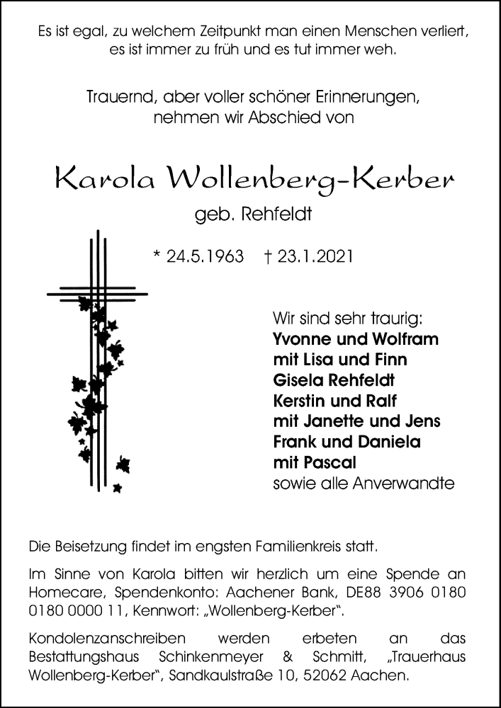  Traueranzeige für Karola Wollenberg-Kerber vom 30.01.2021 aus Märkischen Allgemeine Zeitung