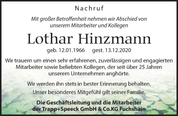Traueranzeige von Lothar Hinzmann von Leipziger Volkszeitung