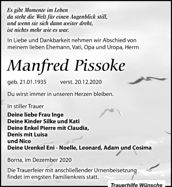 Traueranzeige von Manfred Pissoke von Leipziger Volkszeitung