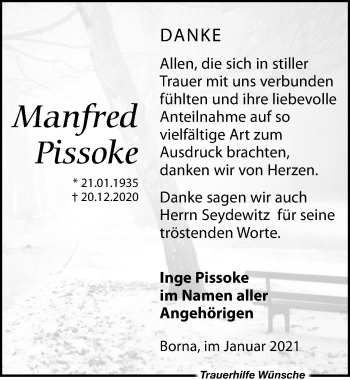 Traueranzeige von Manfred Pissoke von Leipziger Volkszeitung