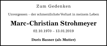 Traueranzeige von Marc-Christian Strohmeyer von Göttinger Tageblatt