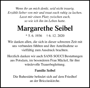 Traueranzeige von Margarethe Seibel von Märkischen Allgemeine Zeitung