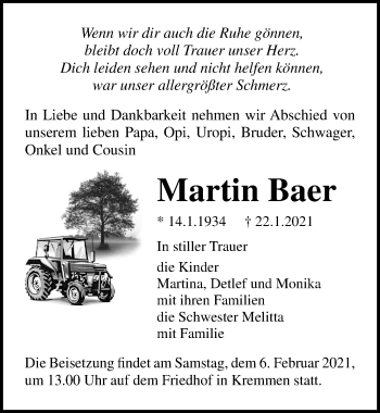 Traueranzeige von Martin Baer von Märkischen Allgemeine Zeitung