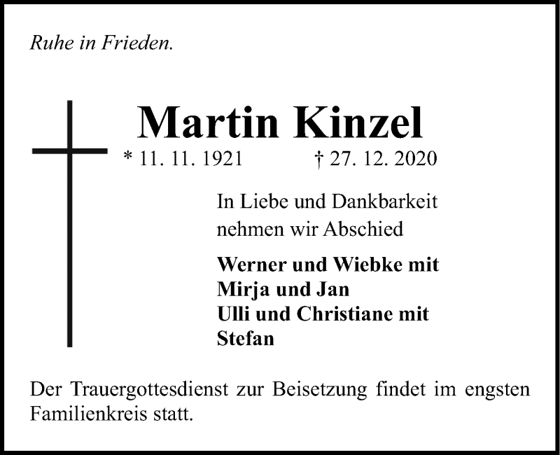 Traueranzeigen von Martin Kinzel | trauer-anzeigen.de