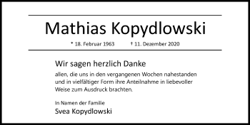 Traueranzeige von Mathias Kopydlowski von Aller Zeitung