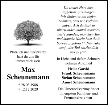 Traueranzeige von Max Scheunemann von Märkischen Allgemeine Zeitung