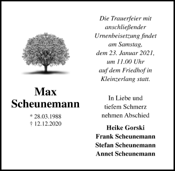 Traueranzeige von Max Scheunemann von Märkischen Allgemeine Zeitung