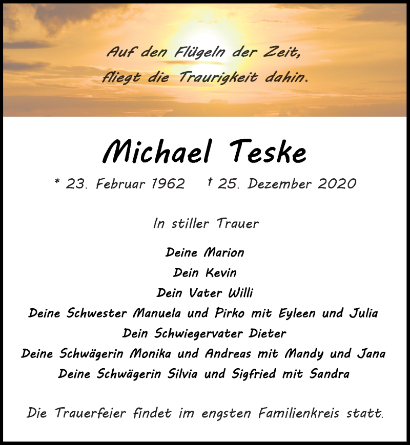  Traueranzeige für Michael Teske vom 02.01.2021 aus Ostsee-Zeitung GmbH