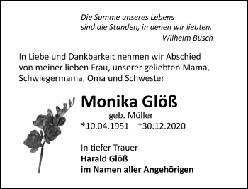Traueranzeige von Monika Glöß von Märkischen Allgemeine Zeitung