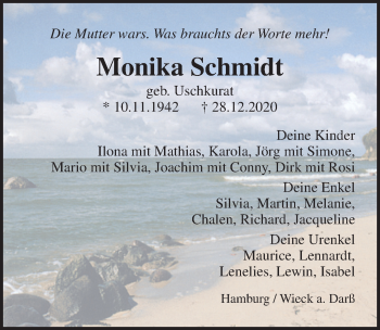 Traueranzeige von Monika Schmidt von Ostsee-Zeitung GmbH