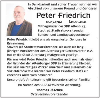 Traueranzeige von Peter Friedrich von Leipziger Volkszeitung