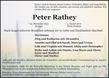 Traueranzeige von Peter Rathey von Hannoversche Allgemeine Zeitung/Neue Presse