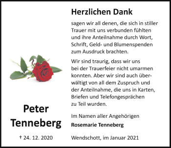 Traueranzeige von Peter Tenneberg von Aller Zeitung